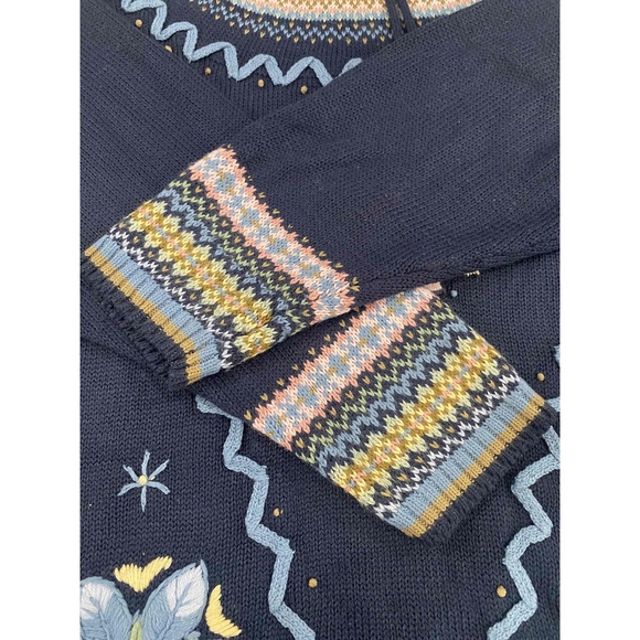 Maggie Lawrence Women's Blue Pastels Embroidered Long Sleeve Hooded Hoodie Large - Picture 8 of 13